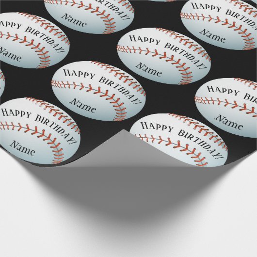 Aangepaste Baller Baseball Name Happy Birthday Cadeaupapier (Hoek)
