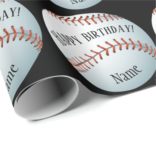 Aangepaste Baller Baseball Name Happy Birthday Cadeaupapier (Rol Hoek)