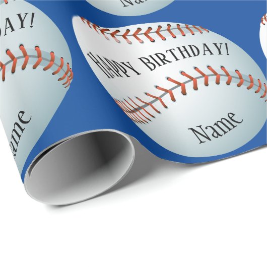 Aangepaste Baller Baseball Name Happy Birthday Cadeaupapier (Rol Hoek)