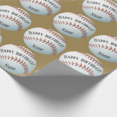 Aangepaste Baller Baseball Name Happy Birthday Cadeaupapier (Hoek)