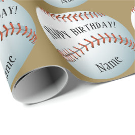 Aangepaste Baller Baseball Name Happy Birthday Cadeaupapier