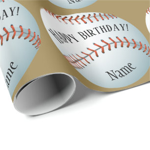 Aangepaste Baller Baseball Name Happy Birthday Cadeaupapier