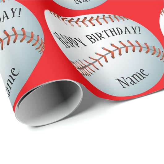 Aangepaste Baller Baseball Name Happy Birthday Cadeaupapier (Rol Hoek)