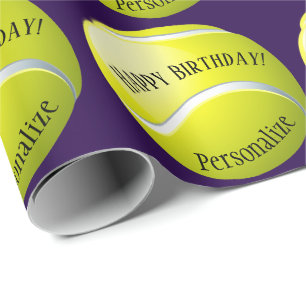 Aangepaste Baller Tennis Ball Name Happy Birthday Cadeaupapier