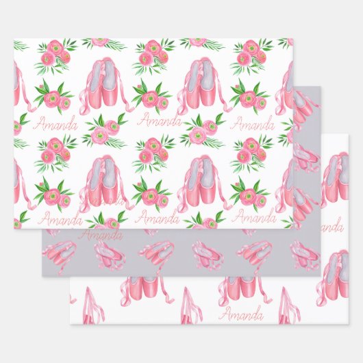 Aangepaste Ballerina Ballet Naam Inpakpapier Vel (Set)