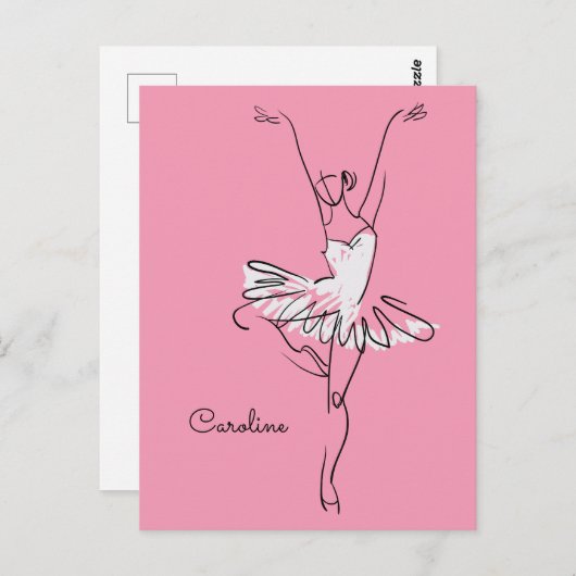 Aangepaste Ballerina-naam en briefkaart in kleur (Voorkant / Achterkant)