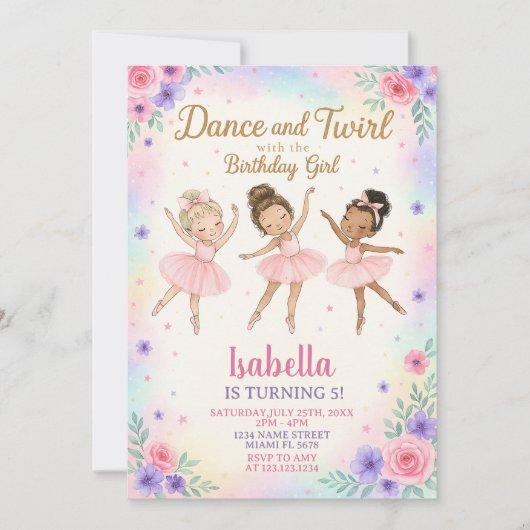 Aangepaste Ballerina Verjaardag Uitnodiging (Voorkant)