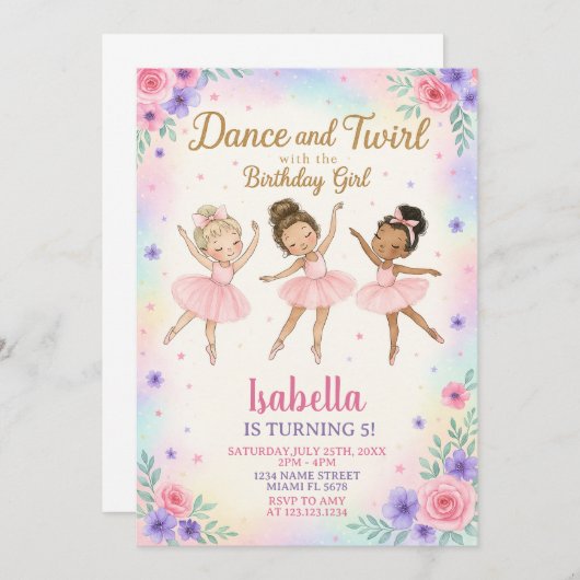 Aangepaste Ballerina Verjaardag Uitnodiging (Voorkant / Achterkant)