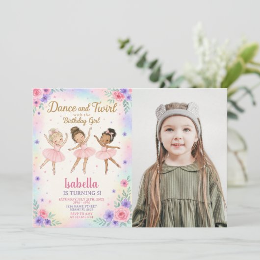 Aangepaste Ballerina Verjaardag Uitnodiging (Staand voorkant)