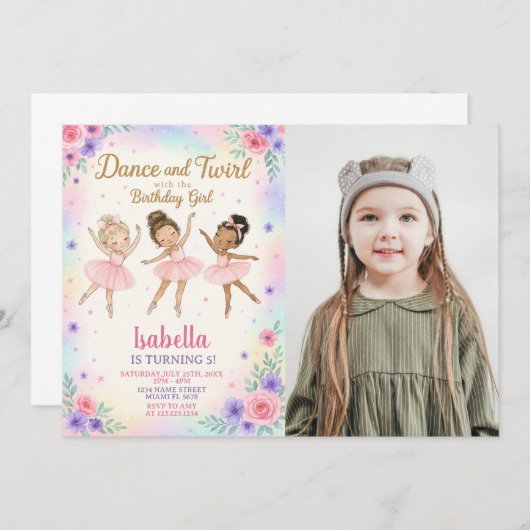 Aangepaste Ballerina Verjaardag Uitnodiging (Voorkant / Achterkant)