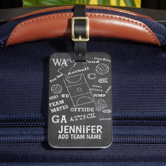 Aangepaste balswerstijl netball chalkboard bagagelabel (Voorkant Insitu 2)
