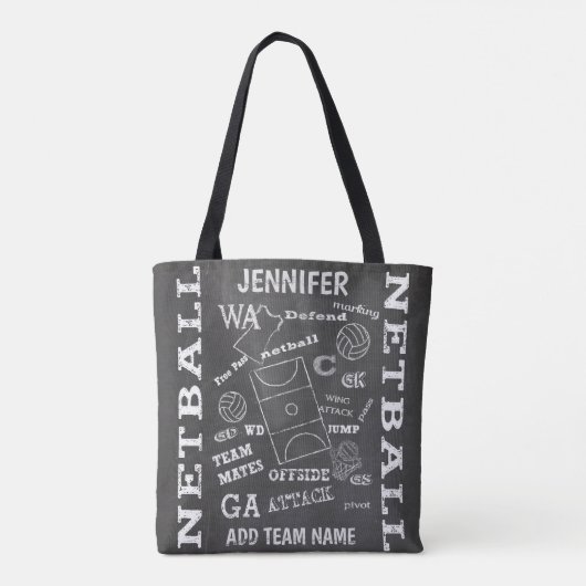 Aangepaste balswerstijl netball chalkboard tote bag (Achterkant)