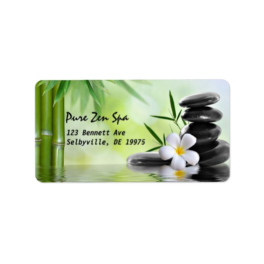 Aangepaste Bamboe Zen Stones Water Plumeria Etiket (Voorkant)