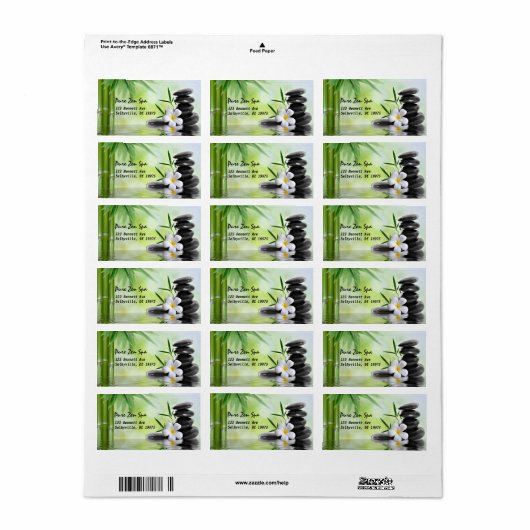 Aangepaste Bamboe Zen Stones Water Plumeria Etiket (Full Sheet)