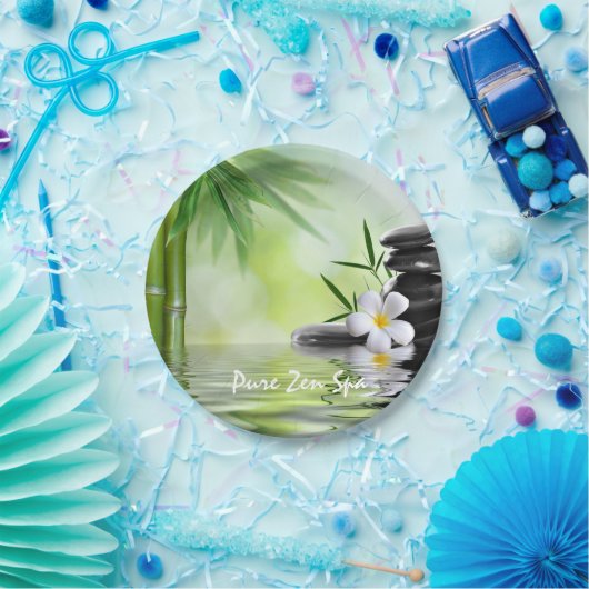 Aangepaste Bamboe Zen Stones Water Plumeria Papieren Bordje (Feest)