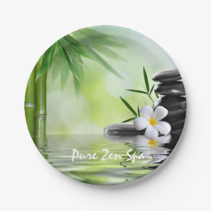Aangepaste Bamboe Zen Stones Water Plumeria Papieren Bordje