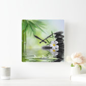 Aangepaste Bamboe Zen Stones Water Plumeria Vierkante Klok (Huis)