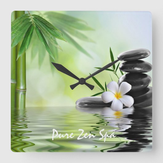 Aangepaste Bamboe Zen Stones Water Plumeria Vierkante Klok (Voorkant)