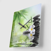 Aangepaste Bamboe Zen Stones Water Plumeria Vierkante Klok (Hoek)
