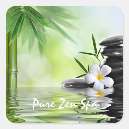 Aangepaste Bamboe Zen Stones Water Plumeria Vierkante Sticker (Voorkant)
