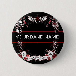 Aangepaste Band Merch Rockabilly Rock & Roll Pin Ronde Button 5,7 Cm