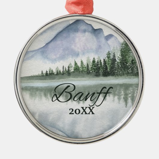 Aangepaste Banff Bergmeer Bomen Metalen Ornament (Voorkant)