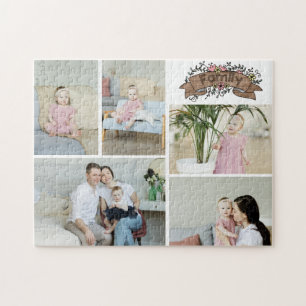 Aangepaste banner met 5 foto's en rustieke familie legpuzzel