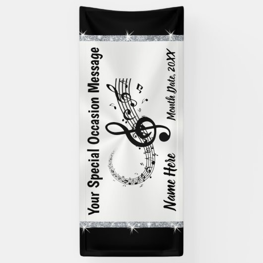 Aangepaste banner voor muzieknoten, zwart en wit (Verticaal)