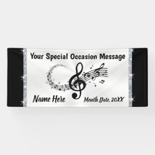 Aangepaste banner voor muzieknoten, zwart en wit