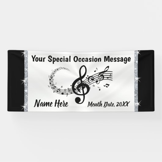 Aangepaste banner voor muzieknoten, zwart en wit (Horizontaal)