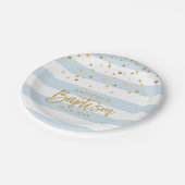 Aangepaste Baptisme BOY Blue Gold Stripes Papieren Bordje (Gekanteld)