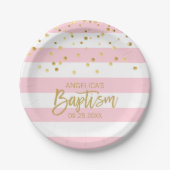 Aangepaste Baptisme GIRL roze Gold Stripes Papieren Bordje (Voorkant)