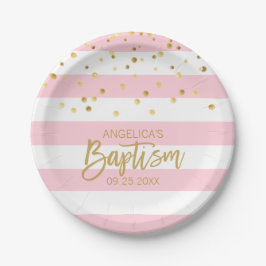 Aangepaste Baptisme GIRL roze Gold Stripes Papieren Bordje