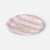 Aangepaste Baptisme GIRL roze Gold Stripes Papieren Bordje (Gekanteld)