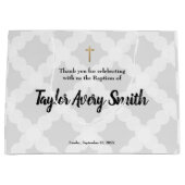 Aangepaste Baptisme Grey Gold Cross-Baby Groot Cadeauzakje (Voorkant)