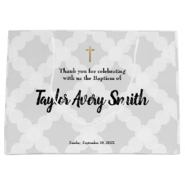 Aangepaste Baptisme Grey Gold Cross-Baby Groot Cadeauzakje
