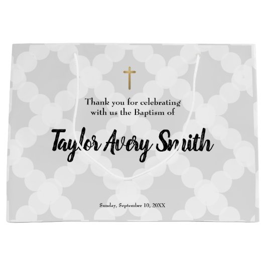 Aangepaste Baptisme Grey Gold Cross-Baby Groot Cadeauzakje (Voorkant)