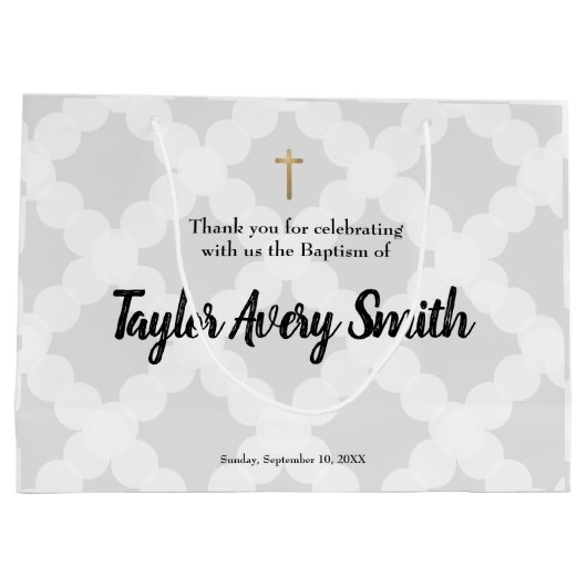 Aangepaste Baptisme Grey Gold Cross-Baby Groot Cadeauzakje (Achterkant)