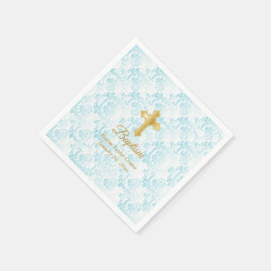 Aangepaste baptisme in blauw, wit en goud servetten