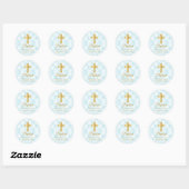 Aangepaste baptisme in blauw, witte Damask en Gold Ronde Sticker (Vel)