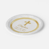 Aangepaste Baptisme in White Damask en Gold Papieren Bordje (Gekanteld)