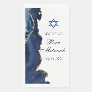 Aangepaste Bar Mitswa-feest Navyblauw Goud Agate Servet