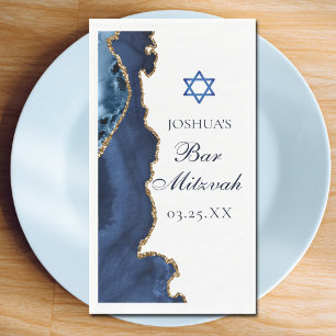 Aangepaste Bar Mitswa-feest Navyblauw Goud Agate Servet