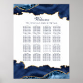 Aangepaste Bar Mitzvah Navy Blauw Gouden Zitkaart Poster (Voorkant)