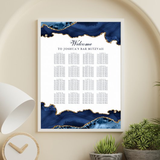 Aangepaste Bar Mitzvah Navy Blauw Gouden Zitkaart Poster