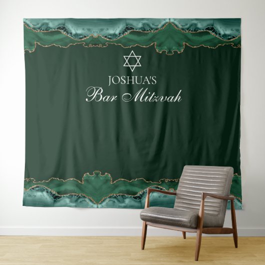 Aangepaste Bar Mitzvah Party Groen Goud Fotocabine Wandkleed (In Situ (horizontaal))