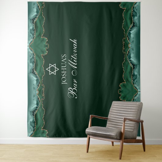 Aangepaste Bar Mitzvah Party Groen Goud Fotocabine Wandkleed (In situ)