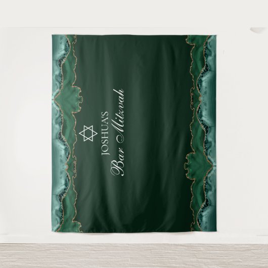 Aangepaste Bar Mitzvah Party Groen Goud Fotocabine Wandkleed (Voorkant)