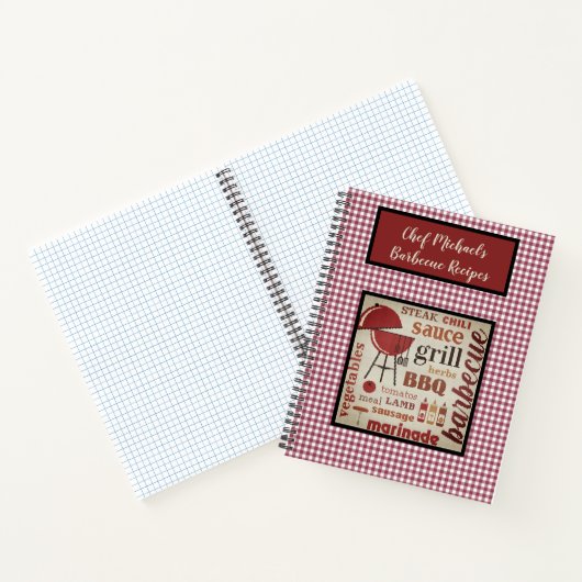 Aangepaste Barbecue Chef Red Gingham Check Notitieboek (Binnen)