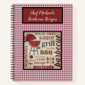 Aangepaste Barbecue Chef Red Gingham Check Notitieboek (Voorkant)